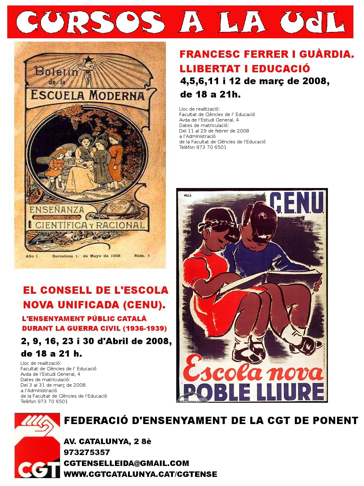 CARTELL CURSOS CGT ENSENYAMENT PONENT