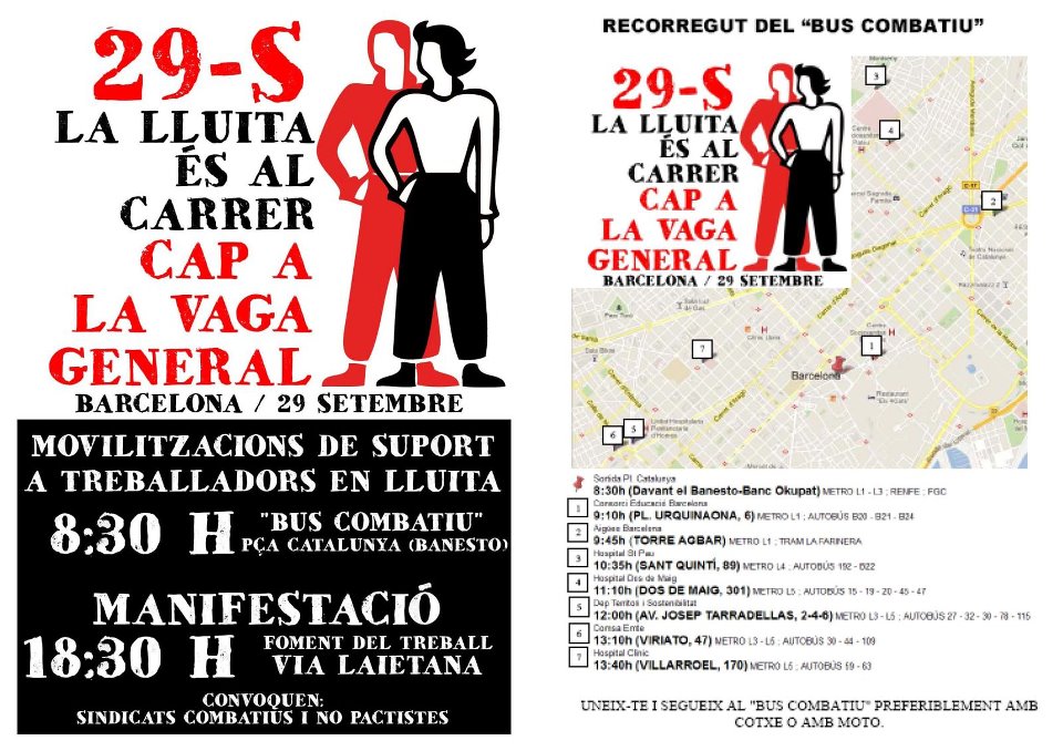 cartell itinerari bus reivindicatiu i manifestació 29-S