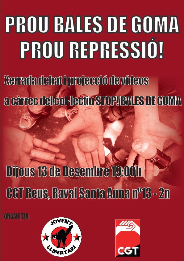 Cartell stop bales de goma Reus