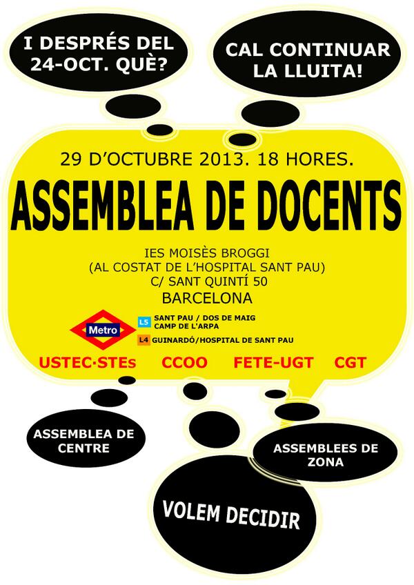 Cartell assemblea docents 29 d'octubre