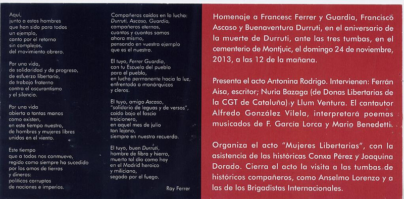 Targetó homenatge a Ferrer i Guàrdia, Ascaso i Durruti 2013