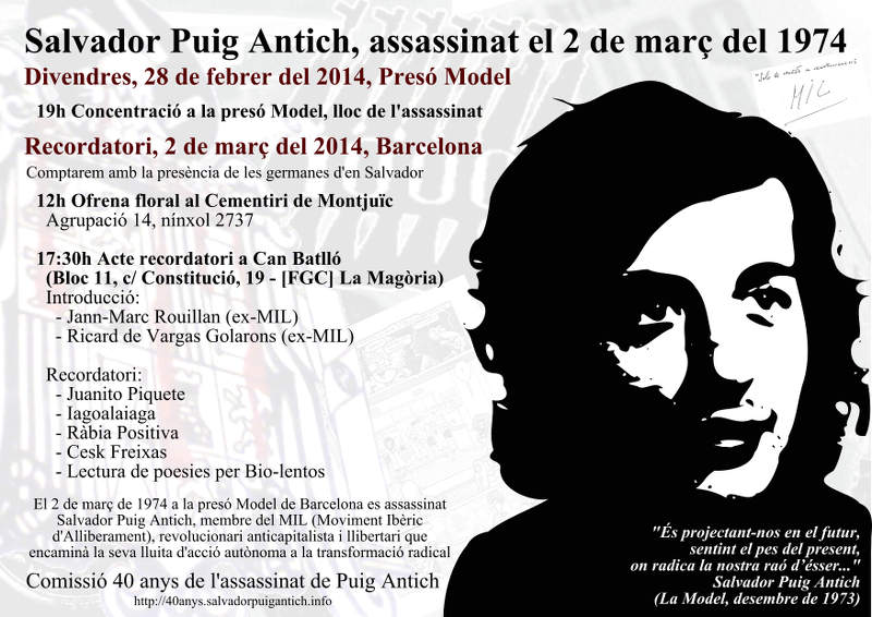 Cartell actes 40 anys assassinat Puig Antich